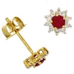Fine Jewellery 18ct Yellow Gold Ruby & Diamond Round Star Studs Earrings 4109472