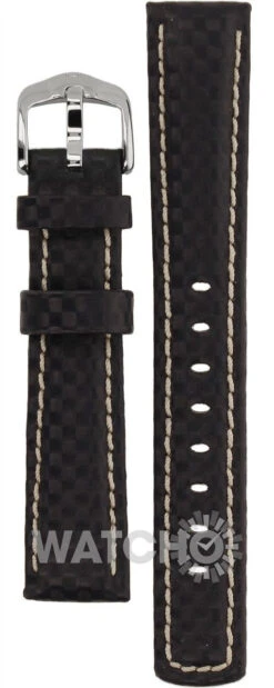 Hirsch Carbon Replacement Watch Strap Navy High-Tech Leather 18mm With Free Connecting Pins