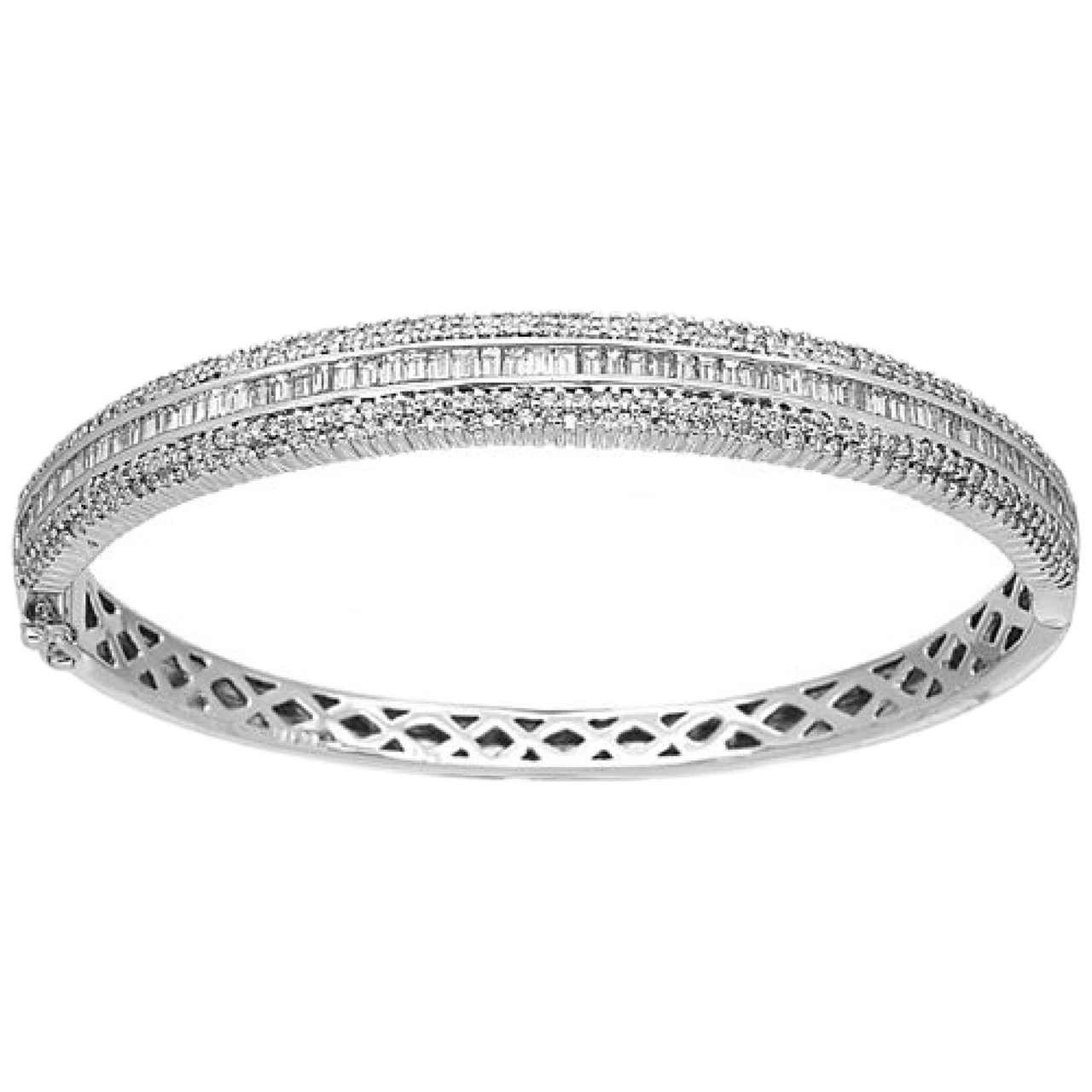 18ct White Gold 3.17ct Round Baguette Diamond Hinged Bangle P70218020 1 18ct White Gold 3.17ct Round Baguette Diamond Hinged Bangle P70218020