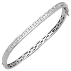 18ct White Gold 2.10ct Princess Cut Channel Set Diamond Hinged Bangle P70218022