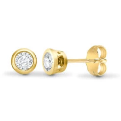 18ct Yellow Gold 10pts Rub Over Diamond Stud Earrings P702E18-009-010