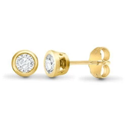 18ct Yellow Gold 20pts Rub Over Diamond Stud Earrings P702E18-009-020