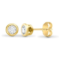 18ct Yellow Gold 35pts Rub Over Diamond Stud Earrings P702E18-009-035