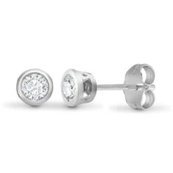 18ct White Gold 35pts Rub Over Diamond Stud Earrings P702E18-014-035