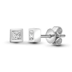 18ct White Gold 20pts Diamond Square Stud Earrings P702E18-025-020
