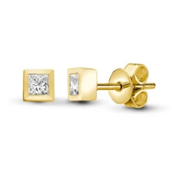 18ct Yellow Gold 30pts Diamond Square Stud Earrings P702E18-121-030