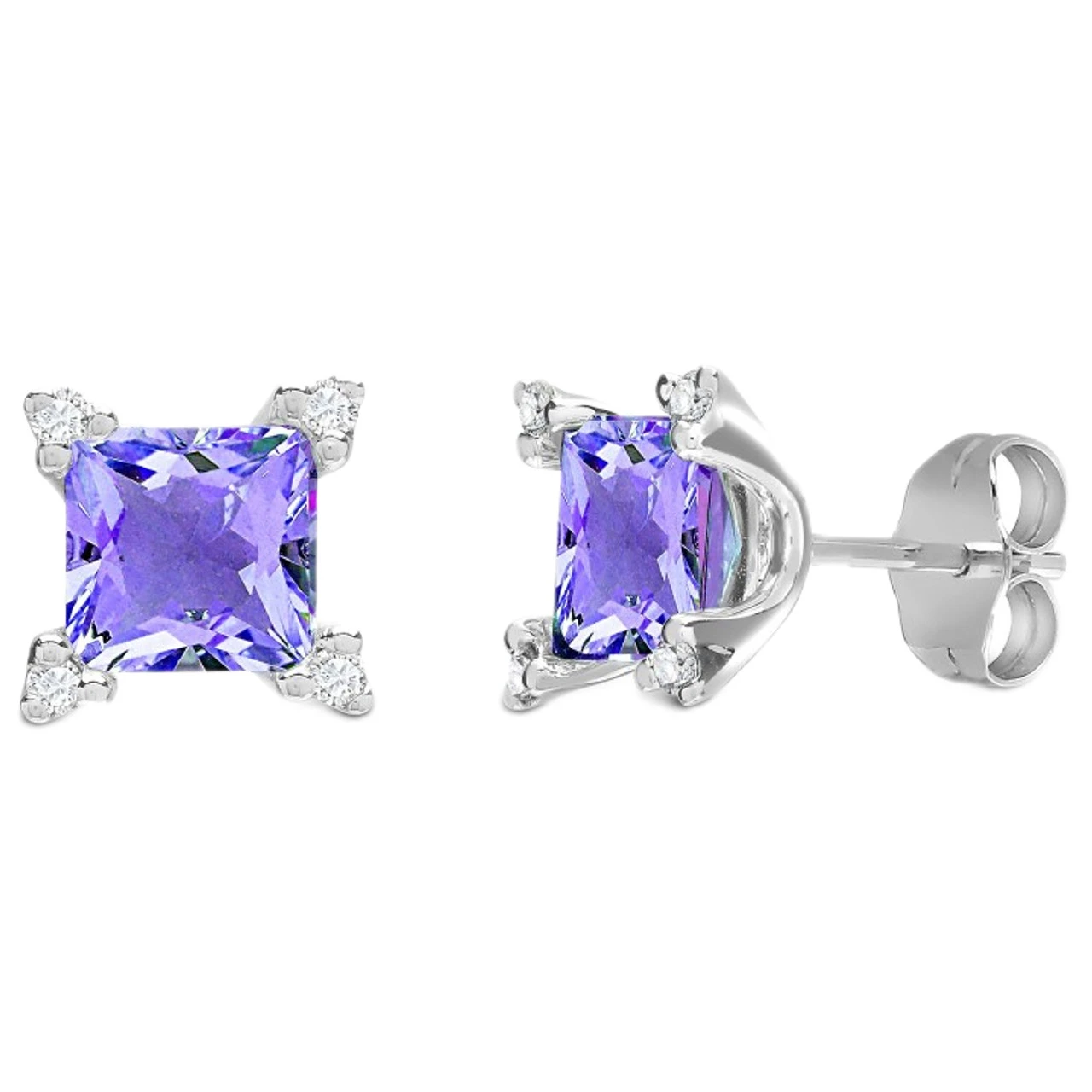 18ct White Gold Diamond 10pt And Amethyst 2.09ct Stud Earrings P702E18-326 1 18ct White Gold Diamond 10pt And Amethyst 2.09ct Stud Earrings P702E18-326