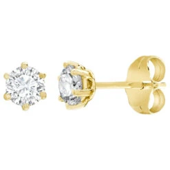 18ct Yellow Gold 35pt 6 Claw Diamond Solitaire Stud Earrings P702E18-378-035