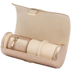 Wolf Palermo Double Watch Roll With Jewellery Case In Rose Gold 213916