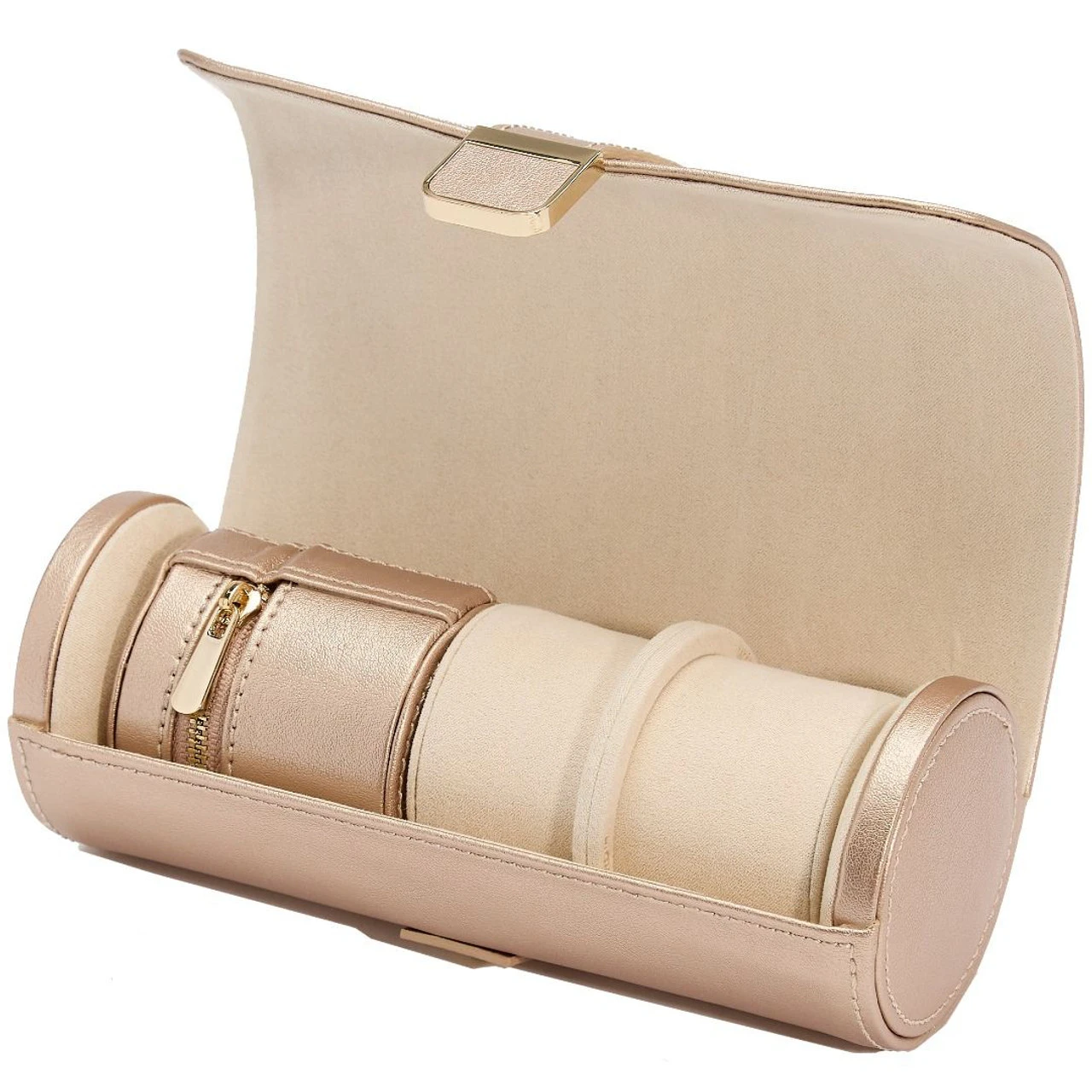 Wolf Palermo Double Watch Roll With Jewellery Case In Rose Gold 213916 1 Wolf Palermo Double Watch Roll With Jewellery Case In Rose Gold 213916