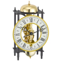 Hermle 14-Day Skeleton Movement Black And Gold Table Clock 23003-000711