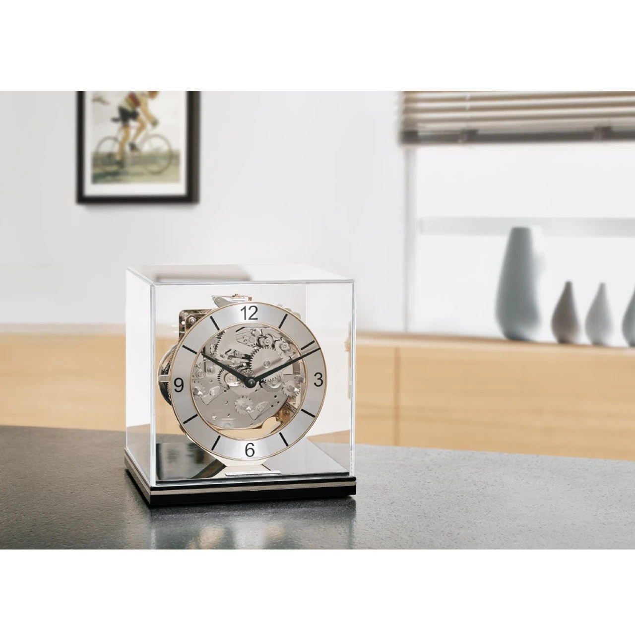 Hermle 8-Day Westminster Chime Movement Black Wooden Base Cube Table Clock 23052-740340 2 Hermle 8-Day Westminster Chime Movement Black Wooden Base Cube Table Clock 23052-740340 - Image 2