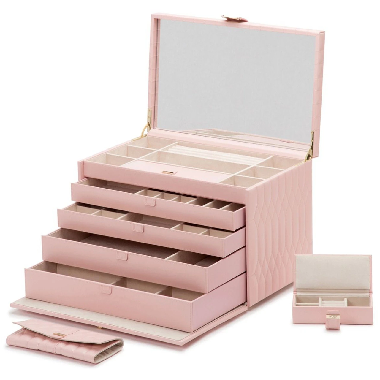 Wolf Caroline Extra Large Rose Quartz Jewellery Case 329515 1 Wolf Caroline Extra Large Rose Quartz Jewellery Case 329515