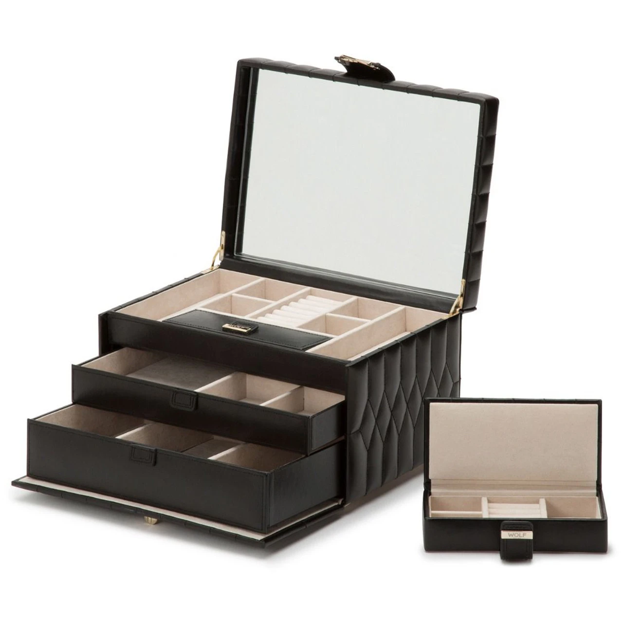 Wolf Caroline Medium Black Jewellery Case 329771 1 Wolf Caroline Medium Black Jewellery Case 329771