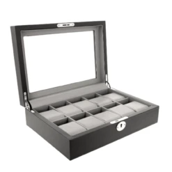 Orbit Black And Grey Leather Personalised Luxury Watch Box OW204