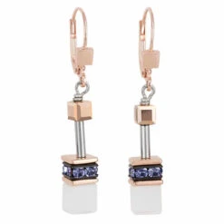 Coeur De Lion Geocube White Purple Swarovski Crystal Drop Earrings 4013/20-0800