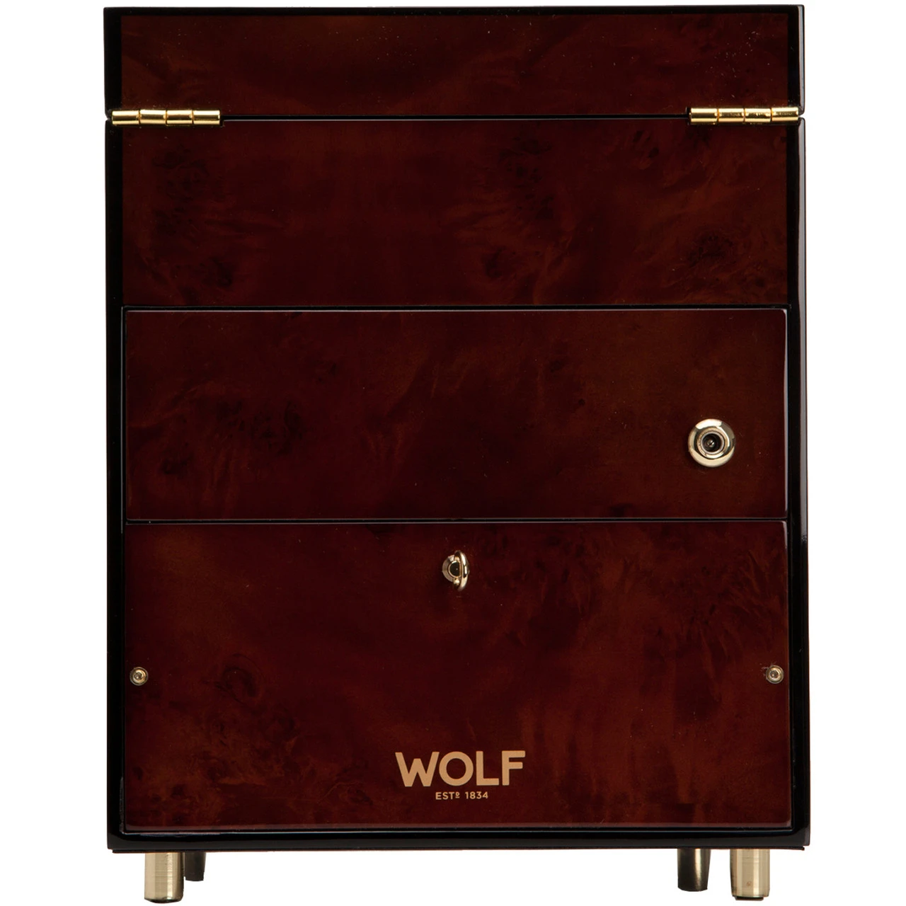 WOLF Savoy Burlwood Single Watch Winder With Storage 454510 4 WOLF Savoy Burlwood Single Watch Winder With Storage 454510 - Image 4