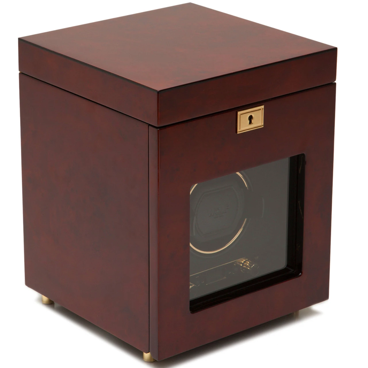 WOLF Savoy Burlwood Single Watch Winder With Storage 454510 2 WOLF Savoy Burlwood Single Watch Winder With Storage 454510 - Image 2