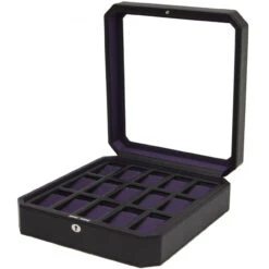 WOLF Windsor Black/Purple Wrist Watch Storage Box For 15 Watches 458503