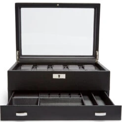 WOLF Viceroy 10 Piece Black Watch Box With Storage 466202