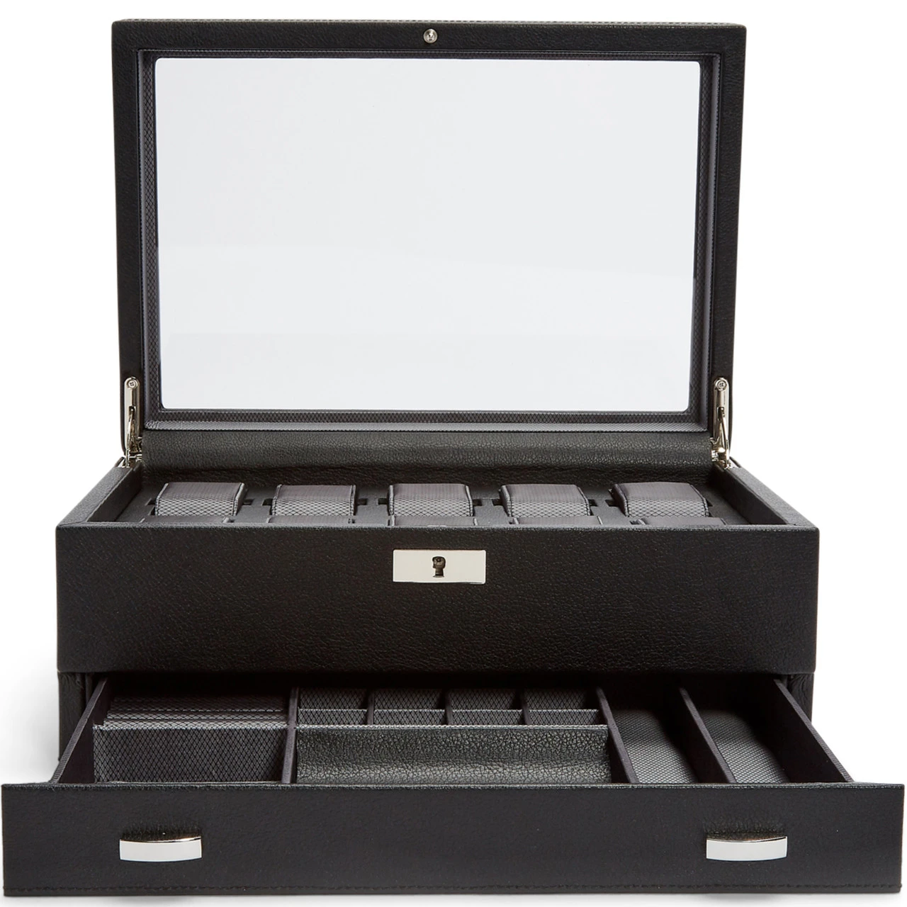 WOLF Viceroy 10 Piece Black Watch Box With Storage 466202 1 WOLF Viceroy 10 Piece Black Watch Box With Storage 466202