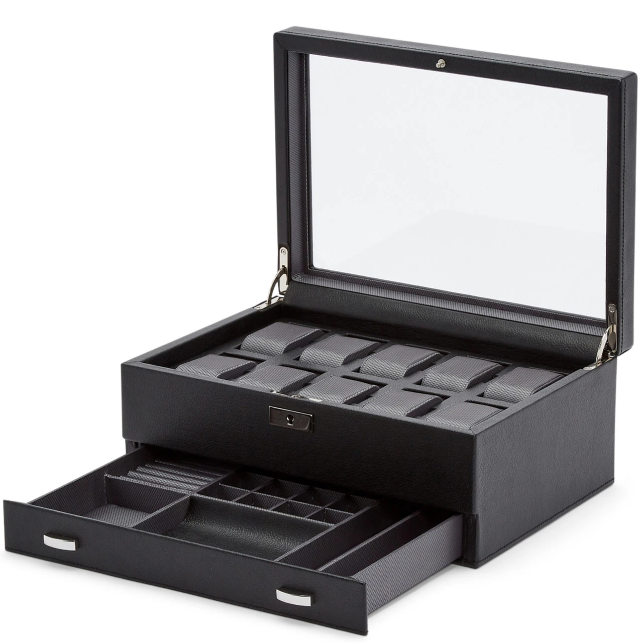 WOLF Viceroy 10 Piece Black Watch Box With Storage 466202 4 WOLF Viceroy 10 Piece Black Watch Box With Storage 466202 - Image 4