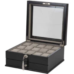 Mele & Co Arthur Black Wooden Watch Box With Drawer Fits 15 Watches 469