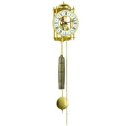 Hermle Mechanical Skeleton Wrought Iron Black Cream Dial Gold Wall Clock With Pendulum 70332-000711