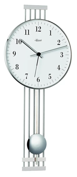 Hermle Radio Controlled Nickel White Dial Wall Clock With Pendulum 70981-000871