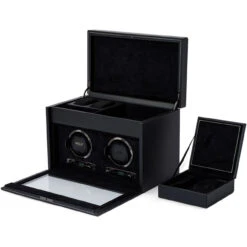 Wolf British Racing Double Watch Winder With Storage In Black 792202