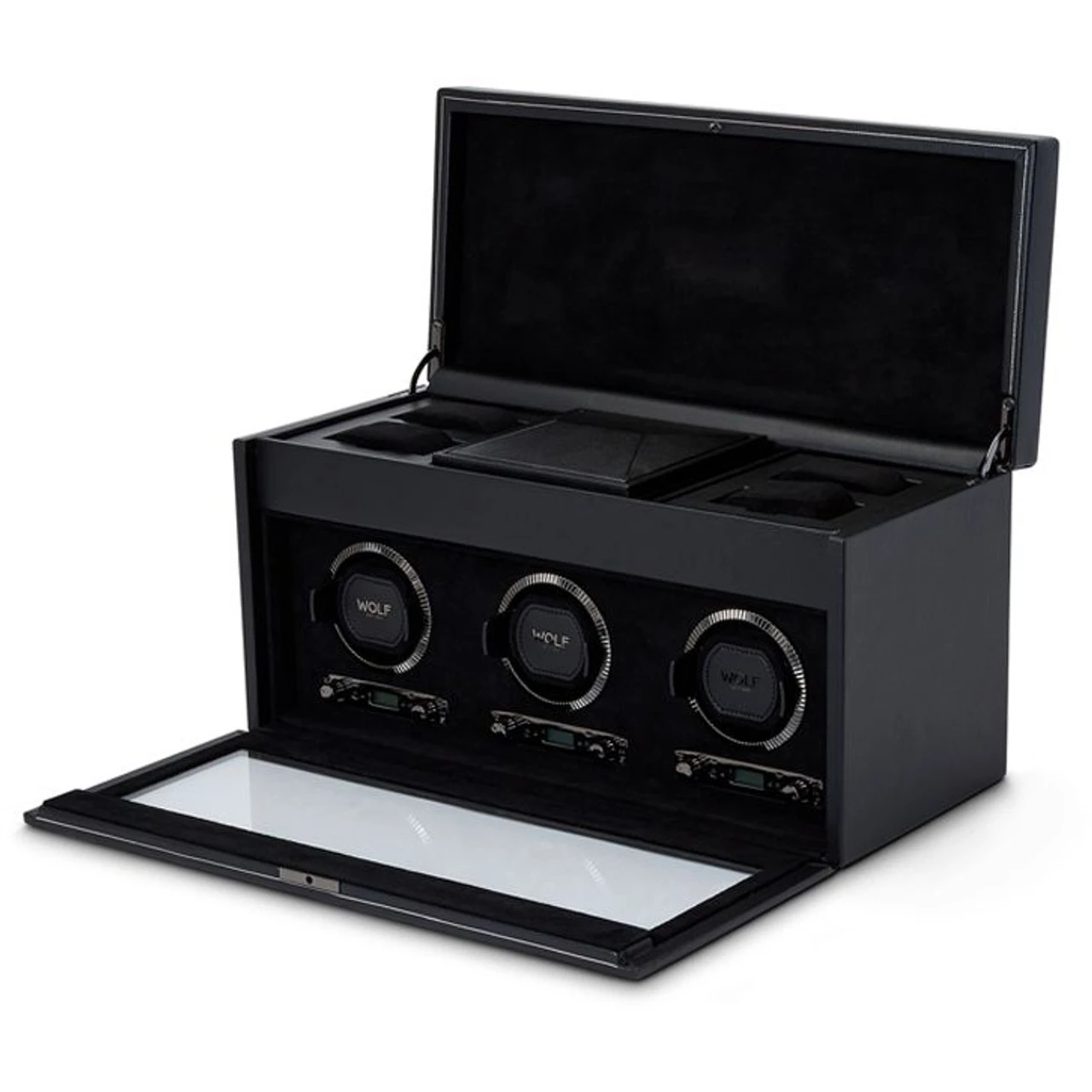Wolf British Racing Triple Watch Winder With Storage In Black 792302 4 Wolf British Racing Triple Watch Winder With Storage In Black 792302 - Image 4