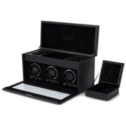 Wolf British Racing Triple Watch Winder With Storage In Black 792302