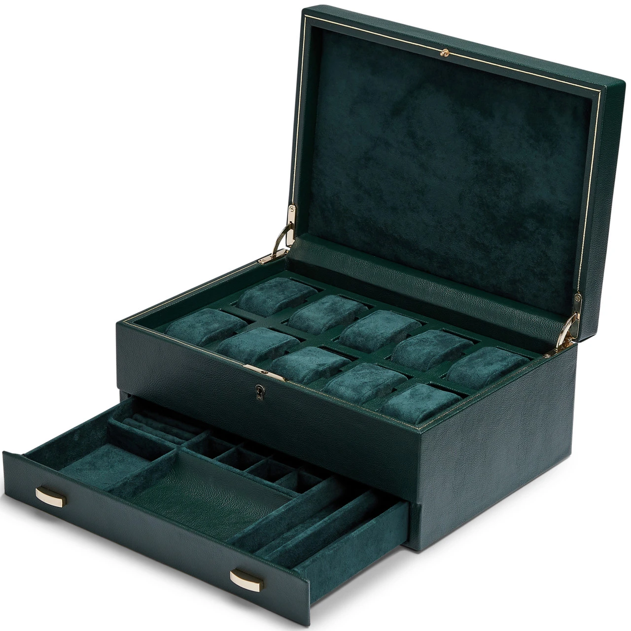 WOLF British Racing Green 10 Piece Watch Box With Storage 792841 1 WOLF British Racing Green 10 Piece Watch Box With Storage 792841
