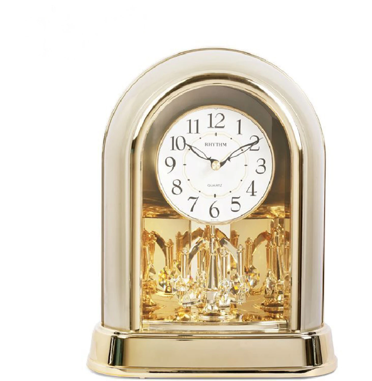 Rhythm Contemporary Mantel Clock Two Tone Gilt With Swaovski Pendulum 4SG696WR18 2 Rhythm Contemporary Mantel Clock Two Tone Gilt With Swaovski Pendulum 4SG696WR18 - Image 2