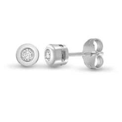 9ct White Gold 15pts Rub Over Stud Earrings P702E9-002-015
