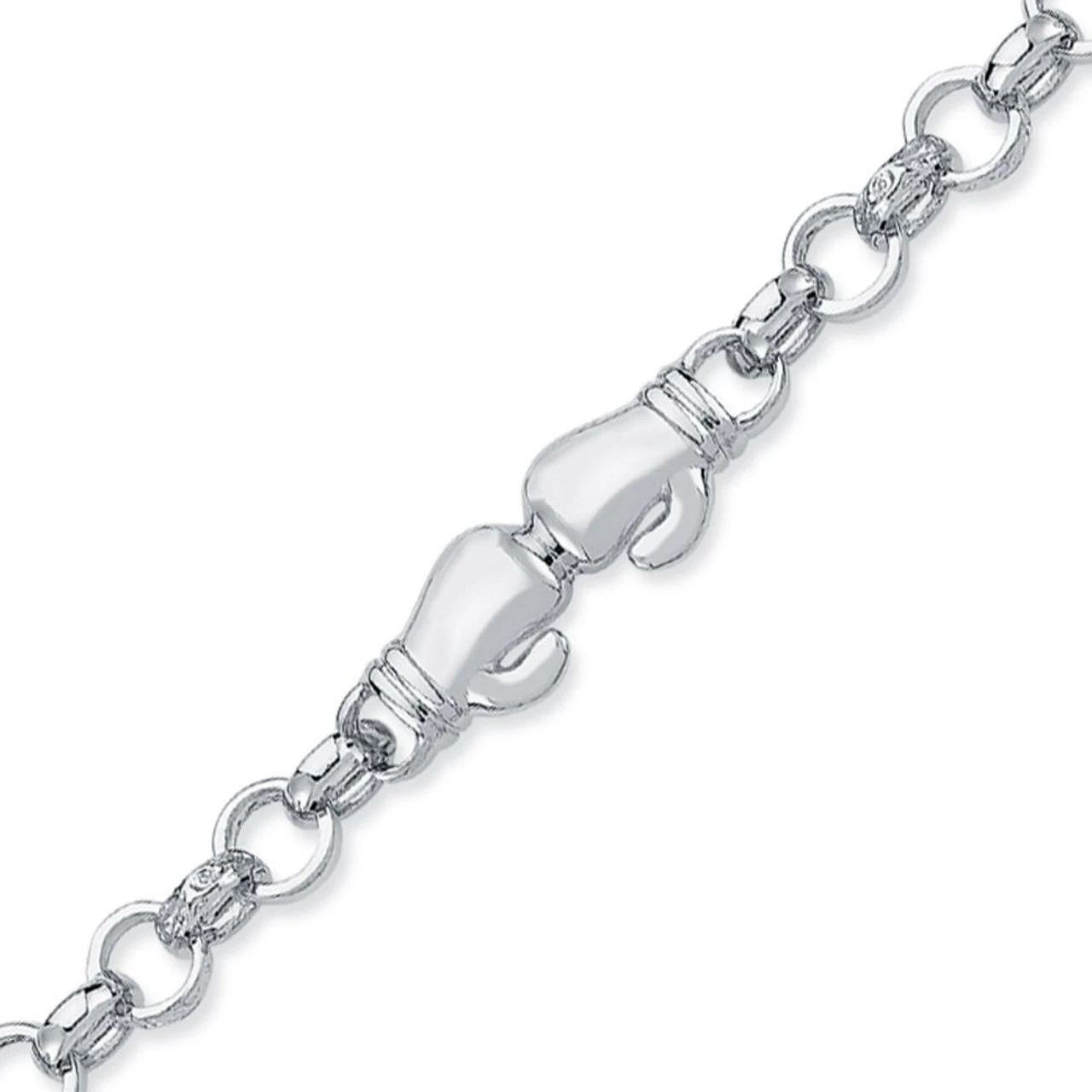 925 Silver Double Boxing Glove Belcher Bracelet P702160-6 1 925 Silver Double Boxing Glove Belcher Bracelet P702160-6