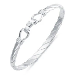 925 Silver Twisted D Shape Wire Stirrup 21cm Bangle P702059