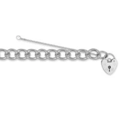 925 Sterling Silver British Made Heart Padlock Charm 10mm Gauge 20cm Bracelet P702010