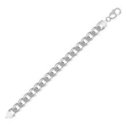 925 Silver Diamond Cut Flat Curb 10.5mm Gauge Bracelet P702006K-8.5