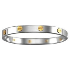 925 Silver Rhodium Plated Bangle With 9ct Screws Child P702007