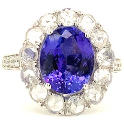 Fine Jewellery 18ct White Gold Tanzanite And Rose Cut Diamond Dress Ring CJ001