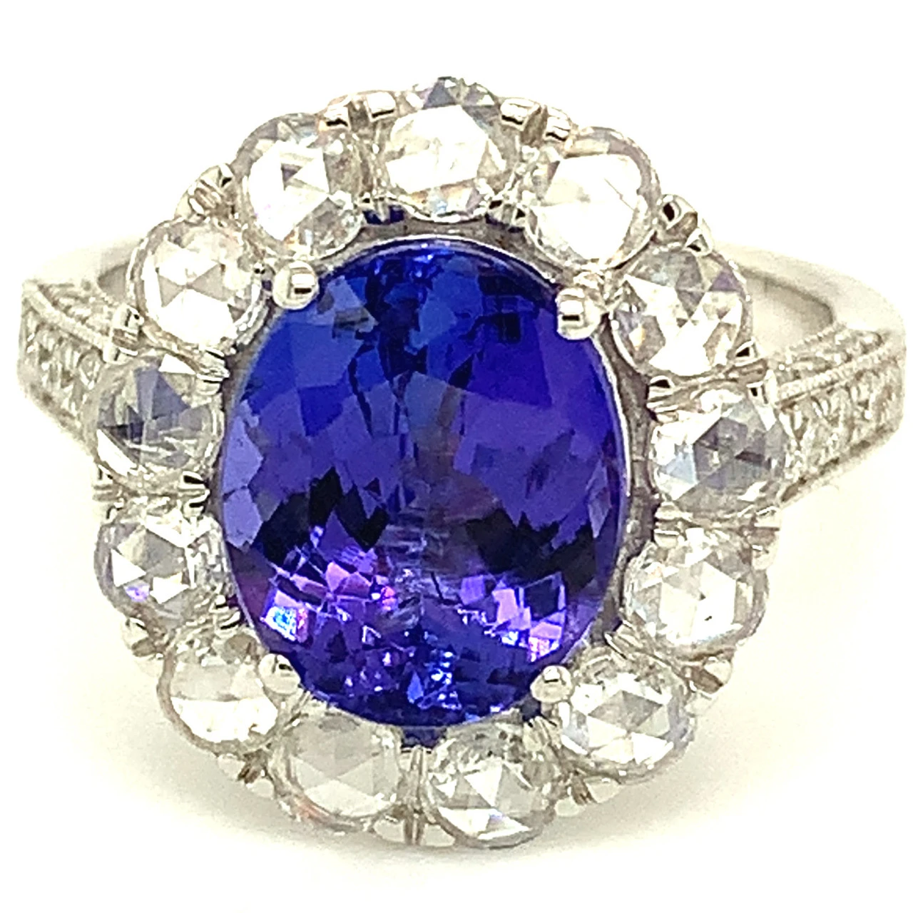 Fine Jewellery 18ct White Gold Tanzanite And Rose Cut Diamond Dress Ring CJ001 2 Fine Jewellery 18ct White Gold Tanzanite And Rose Cut Diamond Dress Ring CJ001 - Image 2