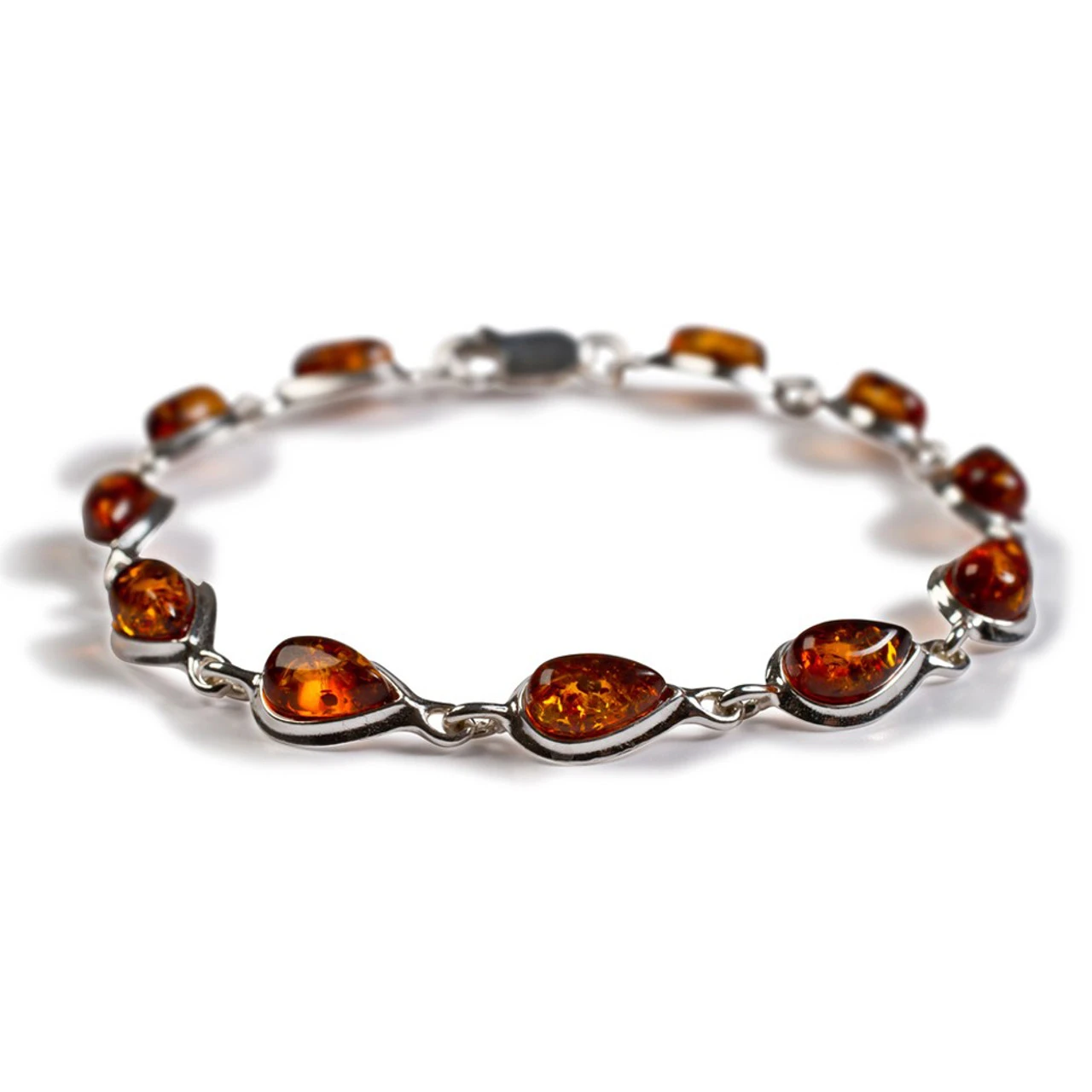 Henryka Forms Silver And Cognac Amber Teardrop Link Bracelet 2/4936/100/C-BU 1 Henryka Forms Silver And Cognac Amber Teardrop Link Bracelet 2/4936/100/C-BU