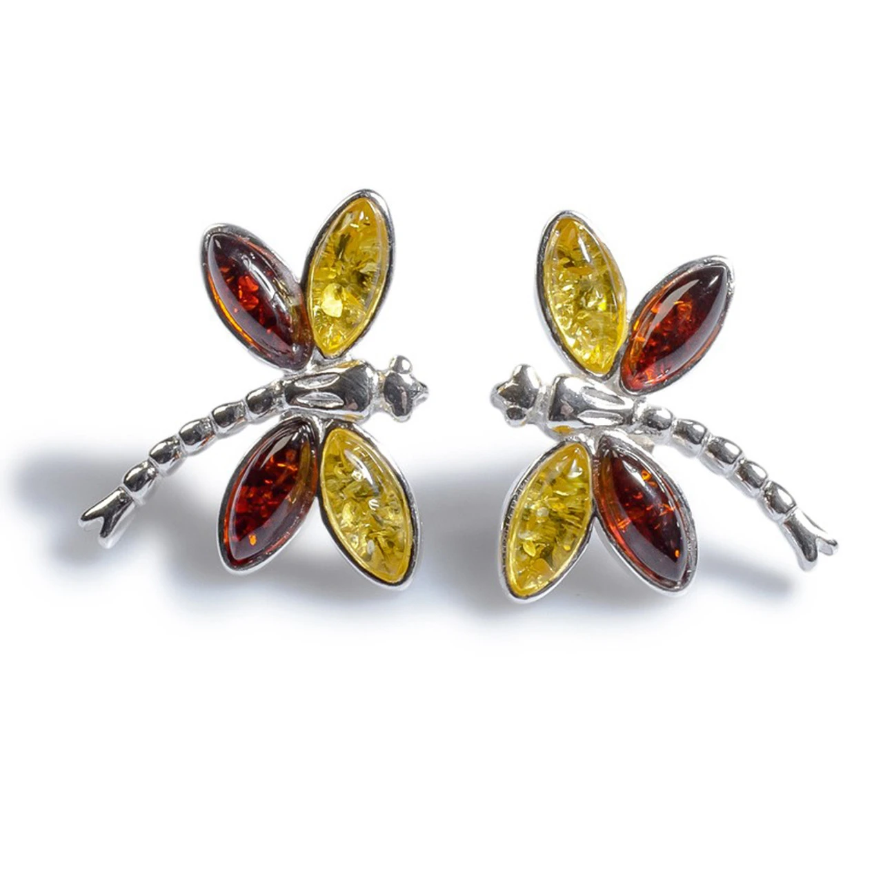 Henryka Dragonfly Cognac & Yellow Amber And Silver Stud Earrings 6E323/YC-COS 1 Henryka Dragonfly Cognac & Yellow Amber And Silver Stud Earrings 6E323/YC-COS