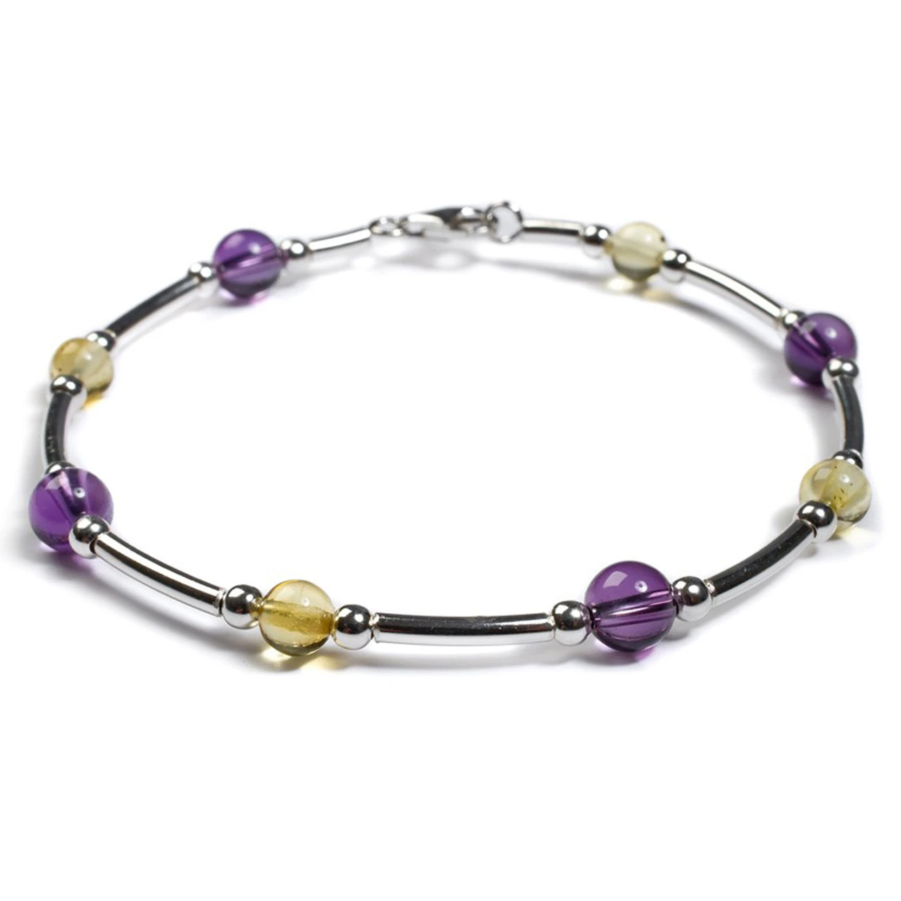 Henryka Amethyst & Yellow Amber And Silver Bead Tube Bracelet DC/525/AY-C 1 Henryka Amethyst & Yellow Amber And Silver Bead Tube Bracelet DC/525/AY-C