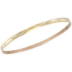 Flat Diamond Cut Solid 9ct Yellow Gold 3mm Light Weight Slave Bangle P702066
