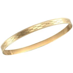 Flat Diamond Cut Solid 9ct Yellow Gold 6mm Medium Weight Slave Bangle P702068