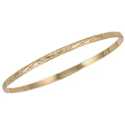 Diamond Cut Solid 9ct Yellow Gold D Shape 3mm Traditional Slave Bangle P702070