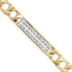 9ct Gold Cast Lizard And Polished Cubic Zirconia Curb 7.5inch Bracelet P702004-7.5