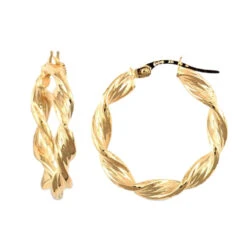9ct Yellow Gold Twisted Textured Barked Pattern 22mm Creole Hoops P702-150